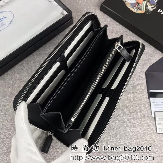PRADA普拉達 官網同步 爆款 十字紋牛皮 男士單拉鏈錢包 2ML317 DD1894